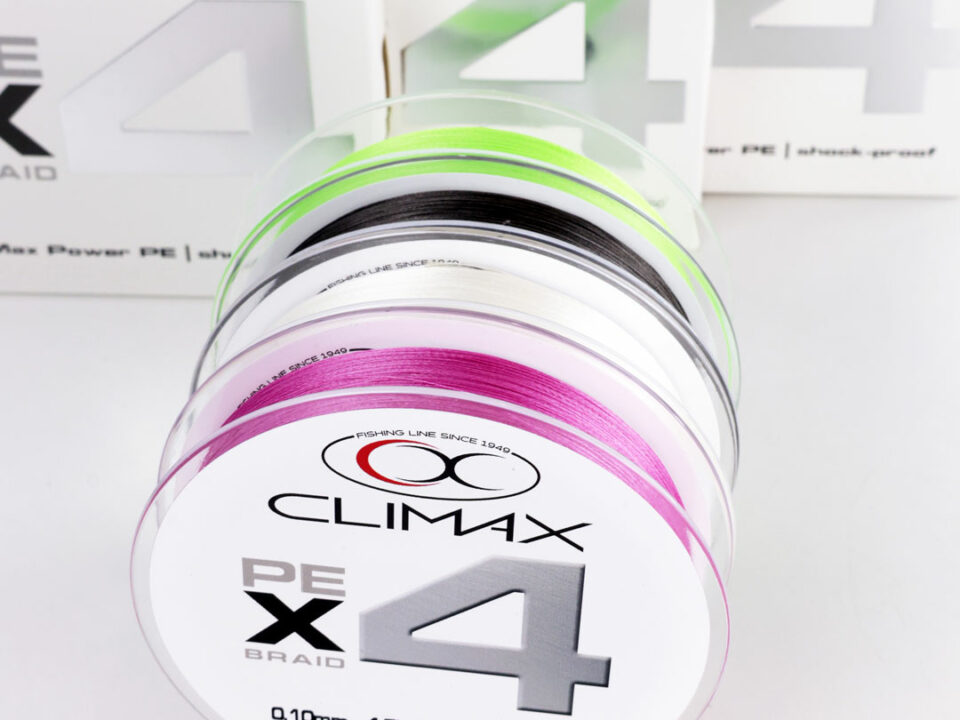 Climax X4 Verpackung purple schwarz black weiß white chantreuse Spule Schnur